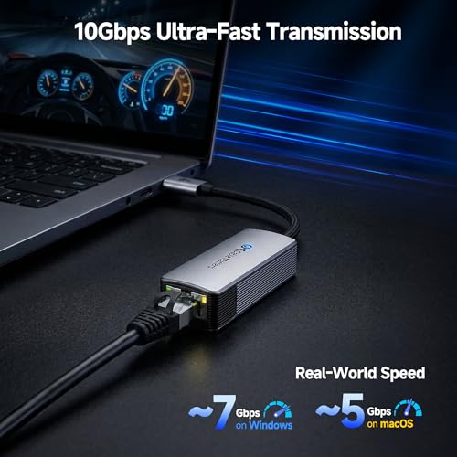Image of Cable Matters USB C to 10Gb Ethernet Adapter, 10GbE Type C to Ethernet Adapter, Compatible with USB4 & Thunderbolt 5 /4 /3, Low-Heat & Silent, Real-World Speed: ~7Gbps on Windows / ~5Gbps on macOS