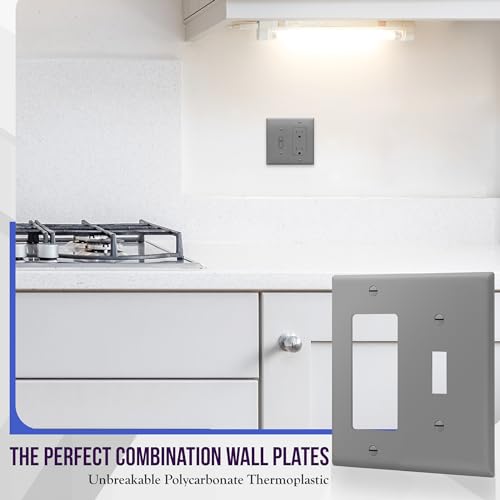 Image of ENERLITES Combination Toggle Light Switch /Decorator Light Switch Plate, Double Switch Wall Plate, Standard Size 2-Gang 4.50 inch x 4.57 inch, Polycarbonate Thermoplastic, 881131-GY, Gray