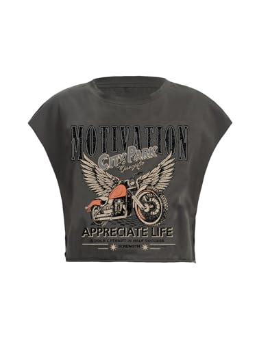 Floerns Women's Car Letter Graphic Print Cap Sleeve Round Neck T Shirt Crop Tops