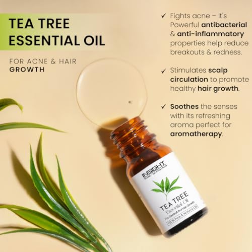 Image of INSIGHT Tea Tree Essential Oil - Anti-inflammatory | Soothes scalp irritation | Reduces hair fall | Combats dandruff | Unclog pores | Promoting clearer skin| Spot-treatment | Antibacterial - 10 ml