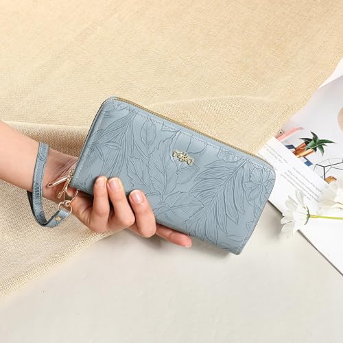 Image of RNIEGA Wallets for Women RFID Blocking Leather Women's Wallet Large Capacity Double Zip Wristlet Clutch | Credit Card Holder Ladies Phone Purse