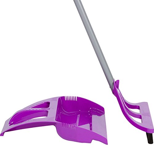 WISP Broom and Dustpan Set for Home, Pet Hair Remover for Carpet, Indoor Outdoor Telescoping Broom Household Cleaning Set, Easy Wall Storage, 52'' Adjustable Handle 3-piece Patented WISPsystem, Purple