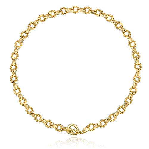ACC PLANET Statement 14k Gold Plated 4mm Thick Oval Chain Link Choker Toggle Necklaces Chunky Gold Jewelry for Women Mothers Gift
