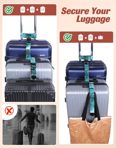 Image of Slohif Luggage Straps to Connect Two Suitcases - Adjustable Add A Bag Suitcase Connector Strap Belt Accessories to Hold Suitcases Together for Travel Sea Wave