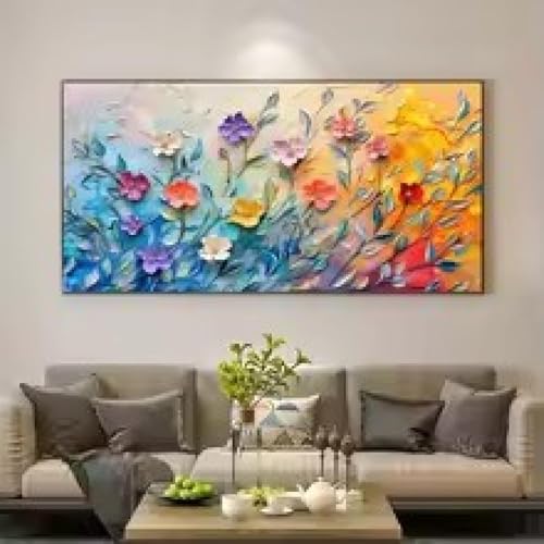 Affiche murale abstraite fleurs au design raffiné texture arc-en-ciel élégante pour séjour - 3