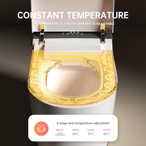 Inodoro inteligente con descarga potente, bidet con agua tibia instantánea, inodoro moderno alargado sin tanque, asiento bidet calefactado y secador, pantalla LED, luz nocturna y desodorización (Blanco) miniatura 7