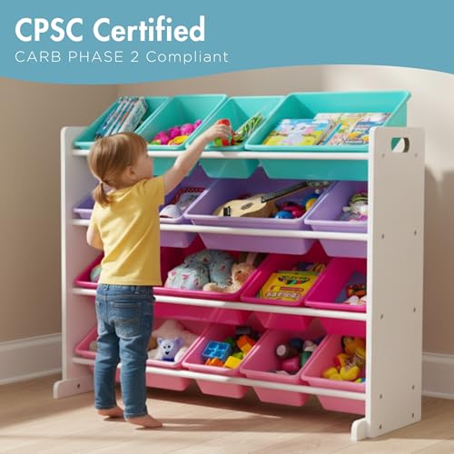 Humble Crew Supersized Toy Storage Organizer with 16 Removable Bins, White/Blue/Pink/Purple – Large Toy Storage for Toddlers Ideal for Kids' Rooms, Playrooms, and Nurseries - Modern Toy Bins for Kids