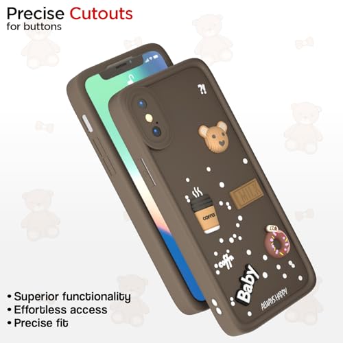 Image of Outlouders Back Cover for iPhone X /Xs | 3D Cartoon Cute Fun Bear | Silicone Full Body Protection Bumper Case (Brown)