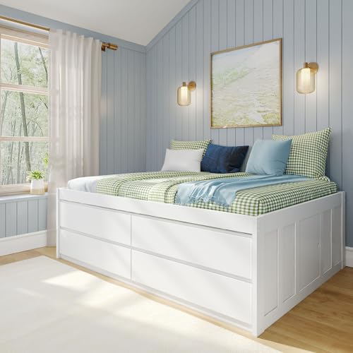 Max & Lily Jack Full Captains Bed - 4 Built-in Drawers Side Storage Door Low-VOC Finish Space-Saving Design White