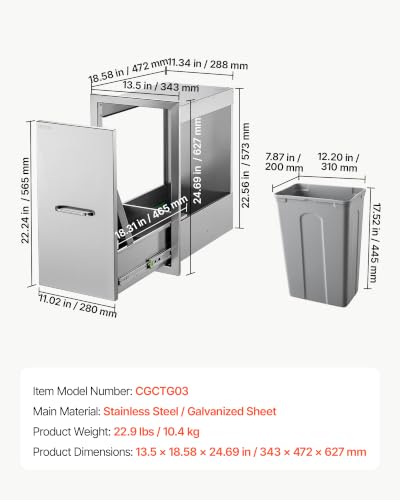 Image of VEVOR Outdoor Kitchen Drawers, 13.5 inchW x25 inchH x19 inchD, Cabinet /Trash /Door /Combo