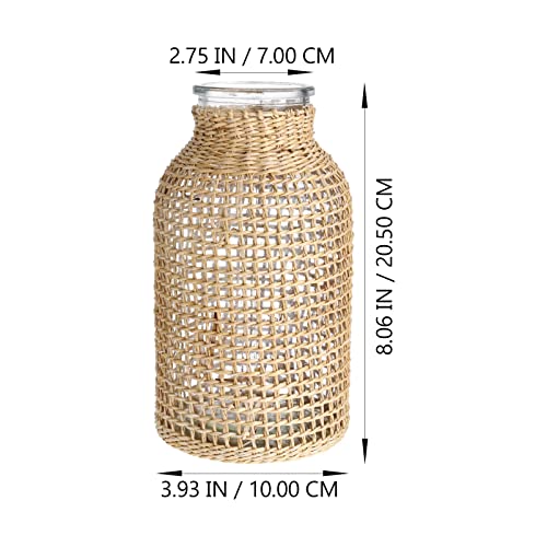 Doitool Boho Glass Flower Vase With Rattan Cover, Farmhouse Flower Bud Vase, Round Decorative Flower Vase Floral Container Flower Bottle For Floral Arrangements Housewarming Party Home Decor ( L ) #TOP2