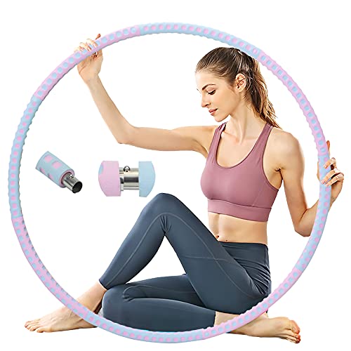 Hoola Hoop Reifen Erwachsene, Blau Rosa Hula Reifen Hoop Gewichten Einstellbar von 1kg bis 3.2kg, Abnehmen Fitness Hula-Hoop-Reifen Anfänger 8 Abschnitt Abnehmbarer mit Massage Fettverbrennung Cover
