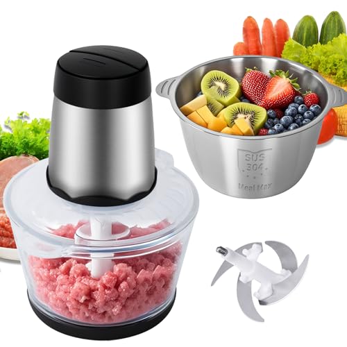 Hoapin Picadora de Carne 300 W, Picadora Eléctrica de Alimetos con 2 Cuencos 2L, Trituradora de Cocina Eléctrica 2 Velocidades para Verduras Carne Frutas