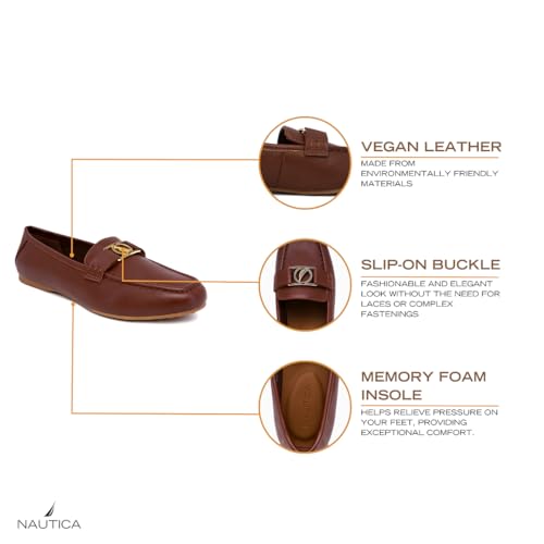 Image of Nautica Woman Flat Loafers Designer Vegan Leather Penny Shoes Slip On - Soft, Durable and Flexible Luxury Resistant Feel Lightweight & Comfortable Memory Foam Everyday Moccasins.
