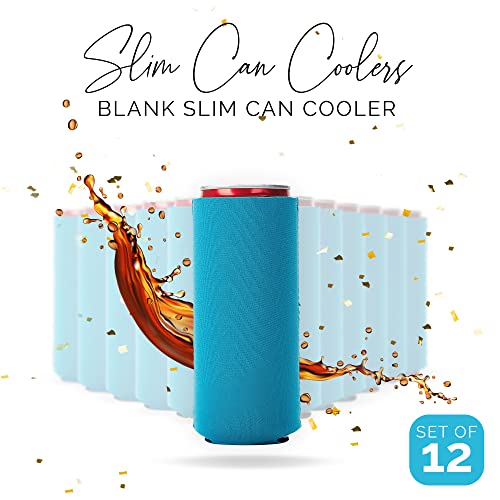 Image of Slim Can Cooler Sleeve 12 Pack - Blank Neoprene Insulated Can Coolers for 12 oz Skinny Beer & Soda Cans - Sublimation Ready Drink Sleeves for Heat Press, Custom Printing & Party Favors (Sky Blue)