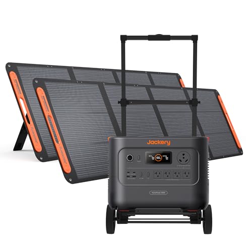 Jackery HomePower 3000 Portable Power Station and Hand Truck with 2x 200W Solar Panels, 3600W (Surge 7200W) Output, 3072Wh LFP Battery Solar Generator for Home Backup, Power Outage, RV, Emer