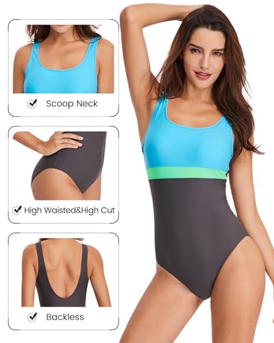 Haivido HAISU186OP18-6S Women'S Athletic One Piece Swimsuits Racing Training Sports Bathing Suit Color Block Swimwear Black S thumb #4
