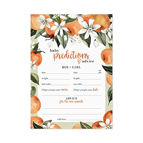 Canopy Street Little Cutie Baby Shower Game / 25 Baby Prediction Orange Citrus Themed Cards / 5" x 7" Fill In Clementine Gender Reveal Party Activity Sheets/Made In The USA