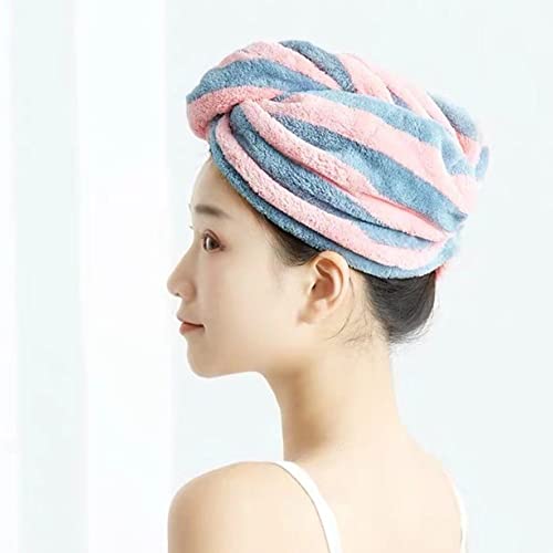 Topyueyiliyi 2 Pcs Dry Hair Caps Microfibre Hair Drying Towel Wrap Soft And Anti Frizz Head Turban Towel For Women Girl Wet Long Thick Hair（Pink Gray&White Pink Stripe） #TOP2