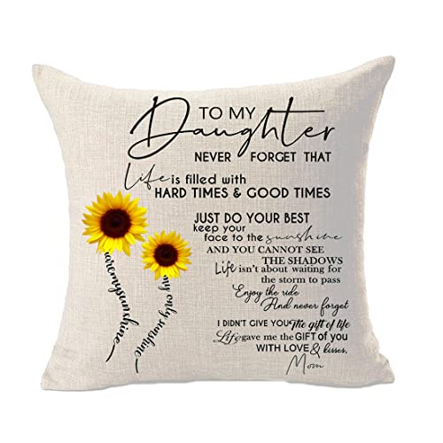 To My Daughter Best Daughter Gift Sunflowers Square Cotton Linen Decorative Throw Pillowcase Couch Pillow Cover Cushion Case For Family Bed Sofa Couch 18Inches #TOP1