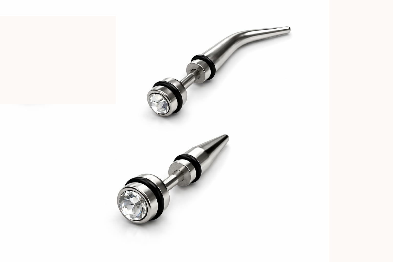Premium Stainless Steel Taper Earrings Combo for Men & Boys, Curved and Straight Ear Stretching Plugs with Crystal Stone, Trendy Punk Style Body Jewelry for Daily use Pack of 2-image-3