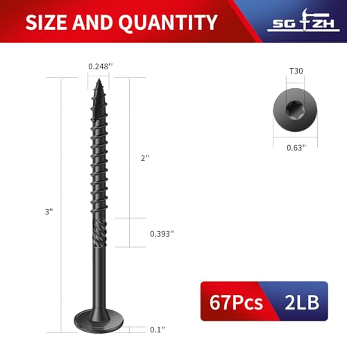 Image of #14 x 3 Inch Outdoor Structural Wood Deck Screws (67Pcs /2lb), Carbon Steel, Black, Flat Head, Rust Resistant Epoxy Coated, T30 Star Bit