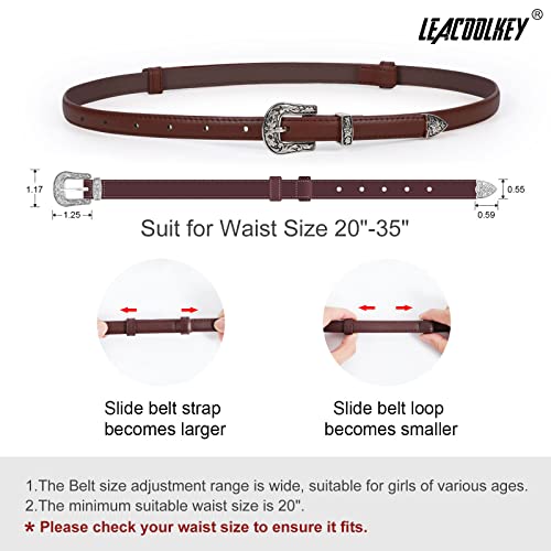 LEACOOLKEY Girls Leather Skinny Belt with Western Buckle for Dress Kids Adjustable Thin Waist Belt for Jeans4