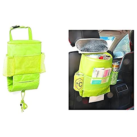HuntGold Insulated Auto Car Seat Back Organizers Bottle Drinks Holder Muti-Pockets Travel Storage Bag Green Cover