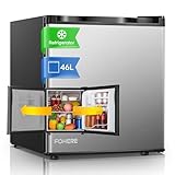 FOHERE Mini Kühlschrank 46L, Kühlschrank klein mit 7-Stufen Thermostat, umkehrbarer Tür, Ultra-Leise, Energieeffizienter Kompaktkühlschrank für Schlafzimmer, Büro, Wohnheim, Edelstahl
