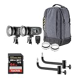 Westcott FJ400 Strobe 2-Light Backpack Kit with FJ-X3m Universal Wireless Trigger, 8 Inch Shorty Offset Extension Arm (Set of 2) and 64GB Extreme PRO Memory Card Bundle Set