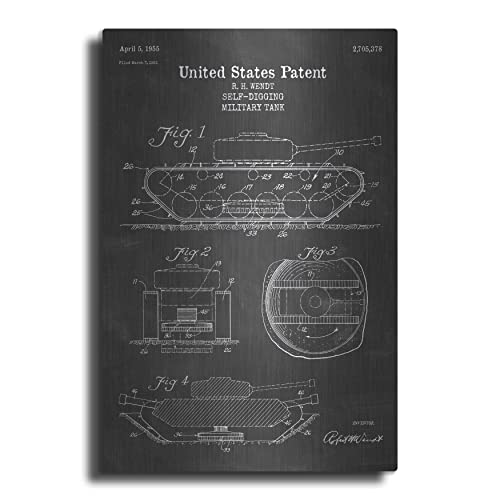 Luxe Metal Art 'Self-Digging Military Tank Blueprint Patent Chalkboard' Metal Wall Art, 12"x16"