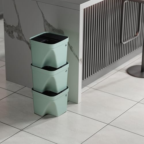 Image of 10L Dustbin with Lid | Green | Pack of 3 | Multipurpose Garbage Bin for Kitchen, Home & Office | Wet & Dry Waste Basket for Food Waste, Recycling & Indoor Outdoor Use