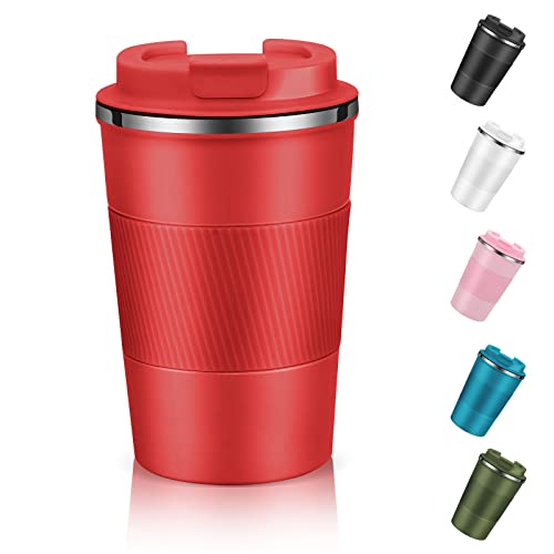 Image of Dycietx Travel Mug with Leakproof Lid,Insulated Reusable Coffee Mug for Hot&Cold Drinks /Tea,Portable Stainless Steel Thermal Takeaway Travel Coffee Cup for Car /Outdoor /Picnic /Office /School (Red)