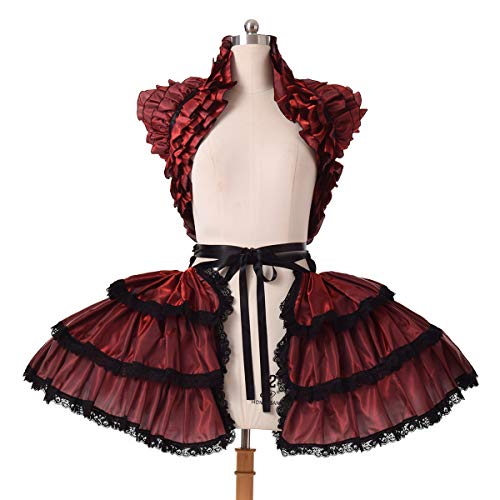 COSDREAMER Women Victorian Petticoat Gothic Steampunk Ruffles Corset Crop Hoop Skirt (Wine red)