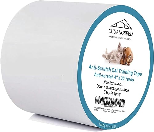Chuangseed Cinta anti arañazos para gatos, 4 pulgadas x 30 yardas, transparente, doble cara, protector de muebles, seguro para mascotas, fácil instalación