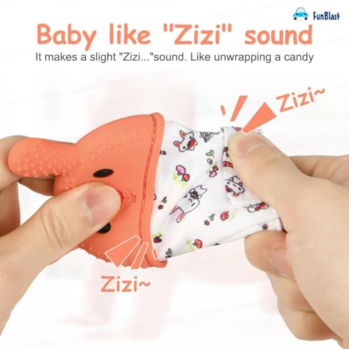 Image of FunBlast Baby Teething Mitten - Soft Silicone Teether Glove for Infants, BPA-Free, Safe & Comfortable Teething Toy for 3+ Months Babies, Toddlers, Infants (Orange-)