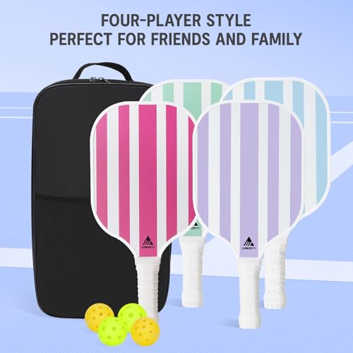 Image of AOBORTY Pickleball Paddles 4 Pack - USAPA Light Graphite Premium Rackets Fiber Face & Polymer Honeycomb Core Pickleball Set with 4 Outdoor Indoor Balls Including Portable Carry Bag