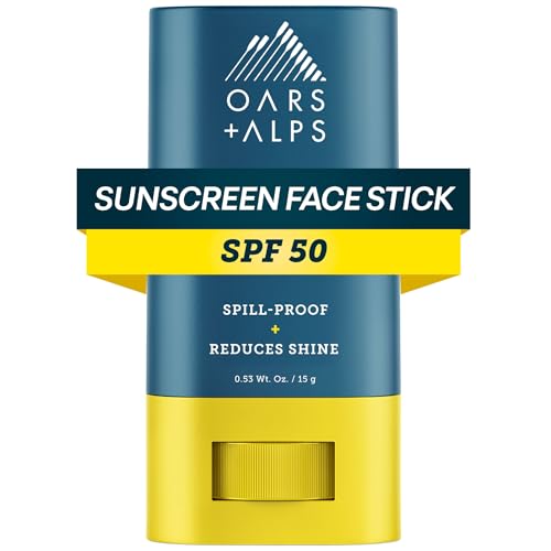 Oars + Alps Matte Face Sunscreen Stick, SPF 50 Travel Sunscreen Roll On for Face, Fragrance Free, Water & Sweat Resistant Sunblock, All Skin Types, Dermatologist Tested, Moisturizing, 0.53oz