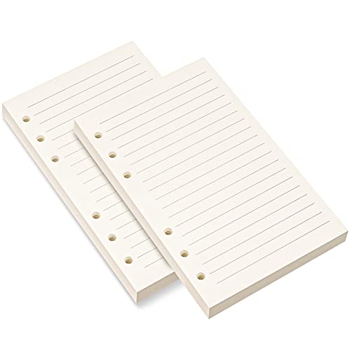 2 Stück A6 liniertes Füllpapier, 6-fach gelocht für 6-Ringbücher, 8 mm liniertes loses Blattpapier, 10,5 x 16,9 cm Einlegepapier, 160 Blatt/320 linierte Seiten, beige Cover