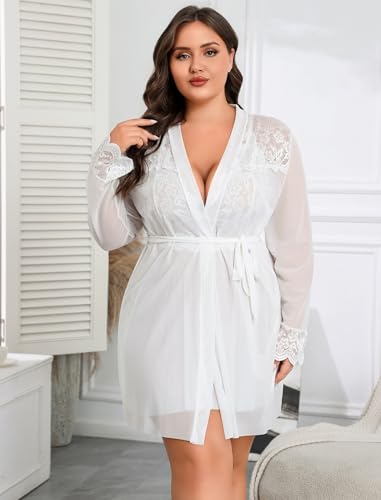 Image of Avidlove Plus Size Lingerie Sexy Lingerie Set Women's Exotic Nightgowns Lace Chemise Lingerie Side Slit Nightdress