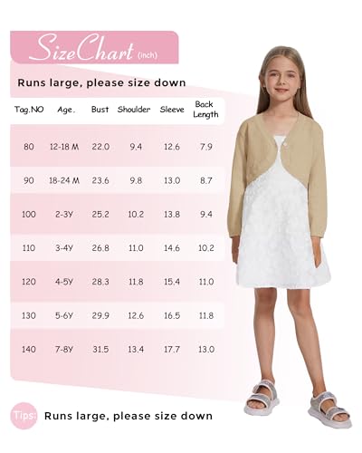 Image of Girls Cardigan, Girls Bolero Shrug Sweater, Kids Knit Hollow Out Long Sleeve, Button Cover Up Cropped Tops