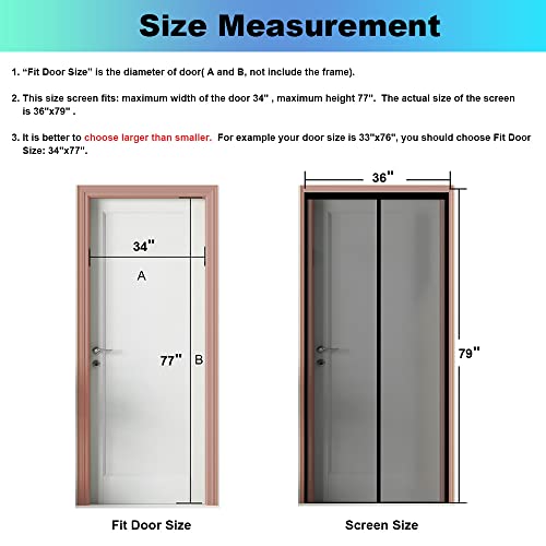 Magnetic Screen Door, Fit Door Size 34 X 77 Inch, Heavy Duty Fiberglass Screen Door Mesh For Window, Patio And Sliding Doors, Screen Size 36" X 79" Black #TOP4