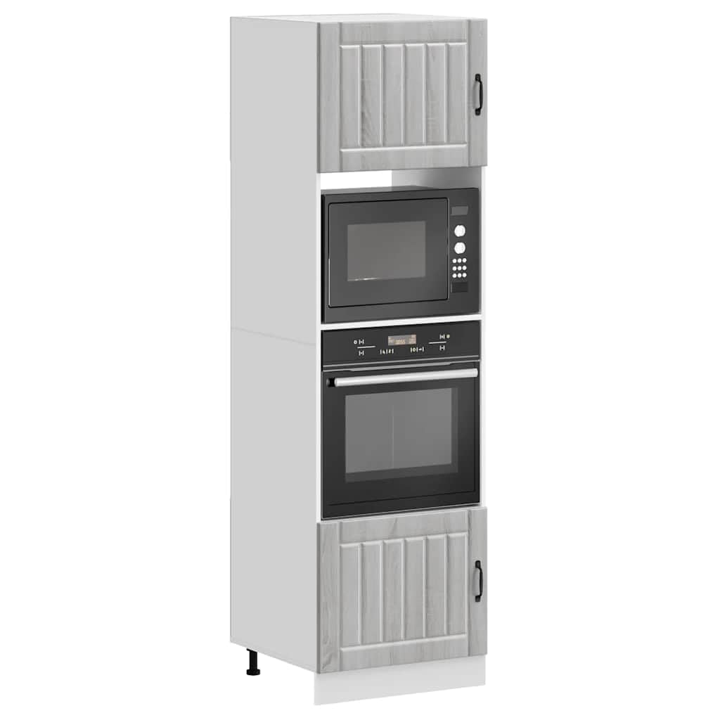 Kalmar - Set di 2 mobili per fornelli, in legno Sonoma, 60 x 57 x 207 cm, con piedini regolabili, autoportante, per microonde e forno, portaoggetti da cucina, organizer