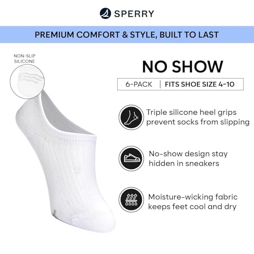 Image of Sperry Women's 6-Pack No Show Socks | Invisible Low Cut Liner, Moisture-Wicking, Non-Slip, Lightweight, Ideal for Sneakers