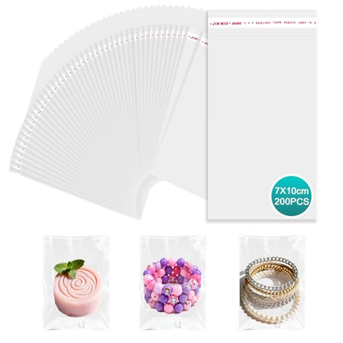 PDKKFF 200 Stk Zellophantüten Klein Selbstklebend Cellophantüten 7x10cm Transparent OPP Tütchen Mini Plastiktüten für Süßigkeiten Kekse Schmuck Geschenke und Bastelbedarf