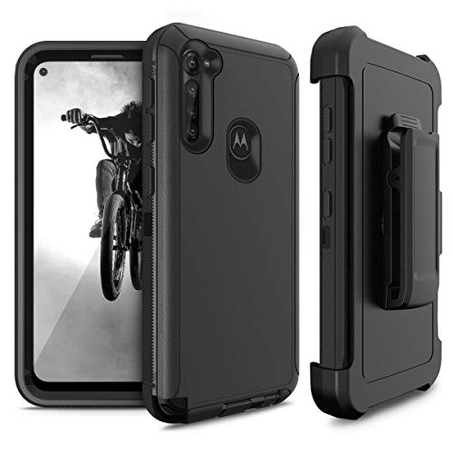 Cellularvilla Hybrid Dual Layer Heavy Duty Belt Clip Holster Kickstand Shockproof Dustproof Full Protective Case Cover Compatible with Motorola Moto G Power (2020) (Black)