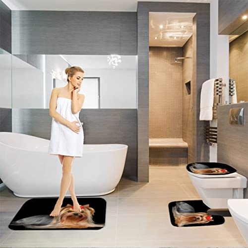 Badematte Yorkshire Terrier Tierhund Badematten Set rutschfest Waschbar Badgarnitur 3teilig - WC Deckelbezug U-förmigen… – Bild 6