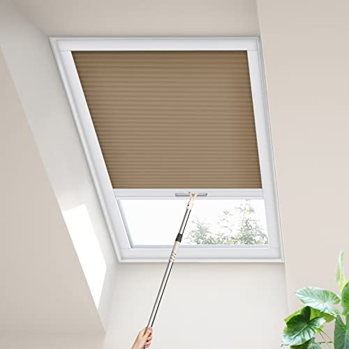 Moonice Skylight Blinds Cordless Roof Honeycomb Window Blinds Light Filtering Cellular Pleated Roof Shades for Home Easy to Install Shades for Inclined Plane Room Windows Custom Size (Brown) — image 1