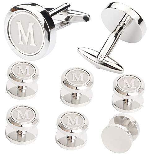 Mens Cufflinks and Studs Tuxedo Shirts Business Wedding Initials Alphabet A-Z Gift Set2