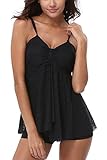 ALove Women Black Tankini Set Ladies Two Piece Swimsuits with Boyshorts 10-12